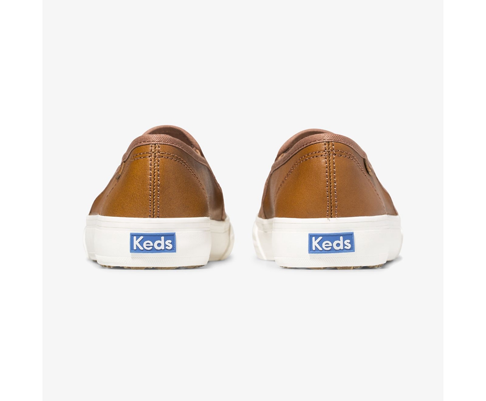 Keds Womens Slip Ons Brown - Double Decker Leather - 560LFZKEQ